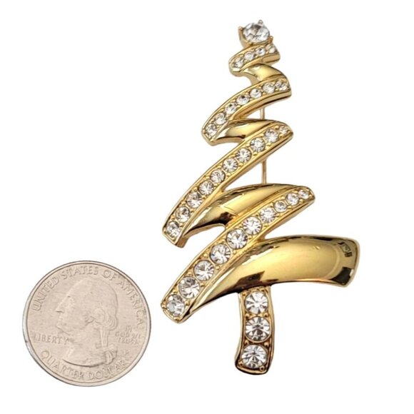 Monet Gold Tone Clear Rhinestone Zig Zag Christmas Tree Pin Brooch, Signed M1015 - Picture 3 of 6
